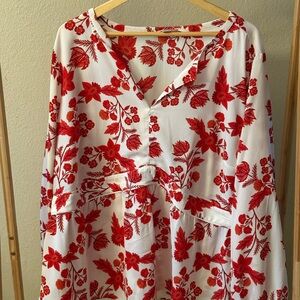 LOFT Plus red and white floral blouse in size 24.